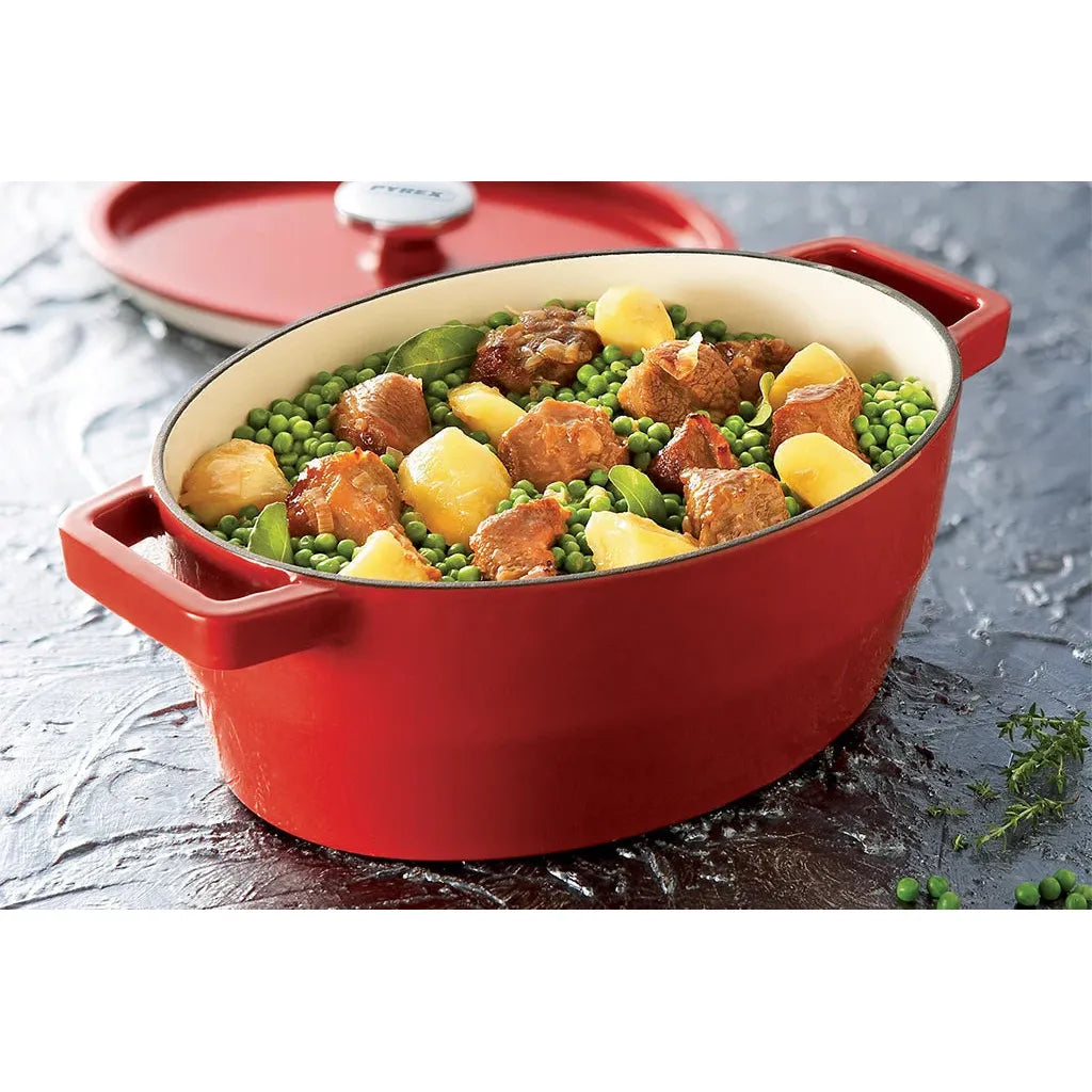 Pyrex SlowCook Red Oval cast iron casserole dish 29cm