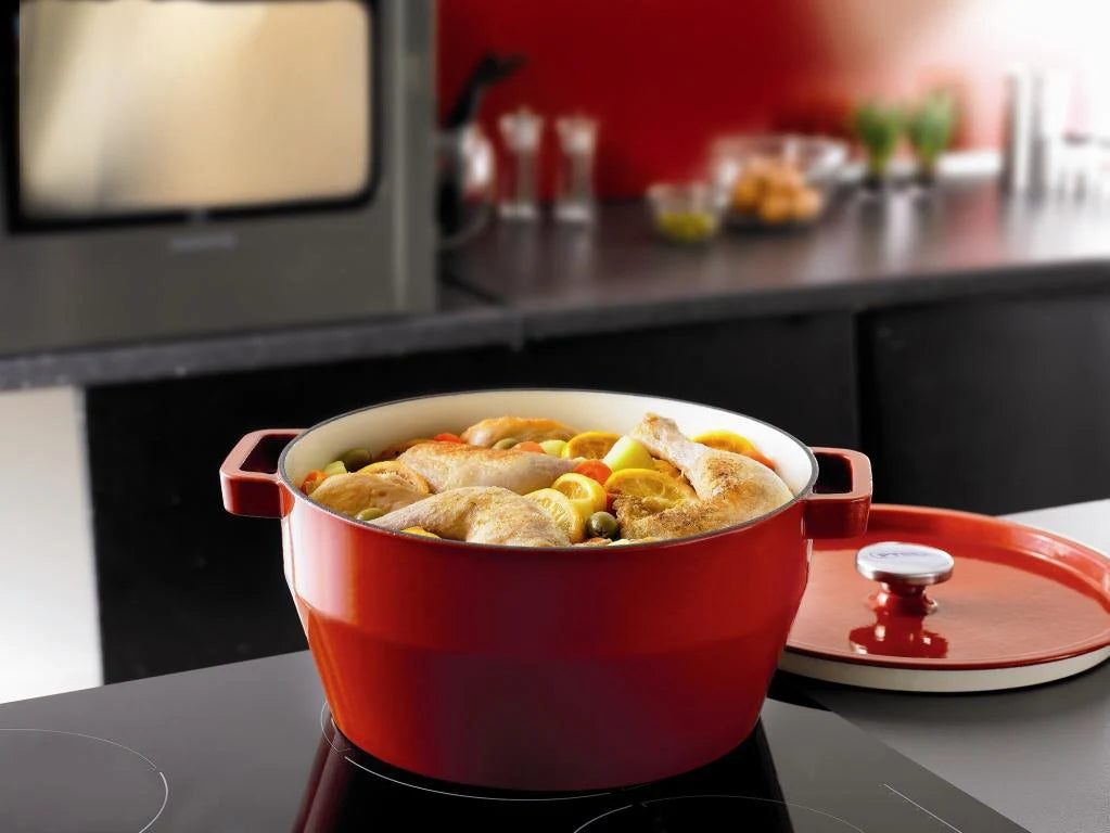 Pyrex SlowCook Red Round Cast Iron Casserole Dish 24cm - Currently on Order - Orders will be delivered from the 15/10/2026.