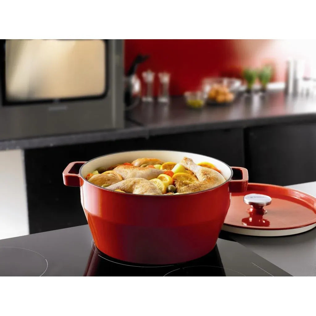 Pyrex SlowCook Red Round Cast Iron Casserole Dish 28cm