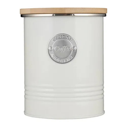 Chic Kitchen Storage Container for Coffee from the 4-Piece Canister Collection, featuring cream white metal design, an essential kitchen storage container for any coffee lover.