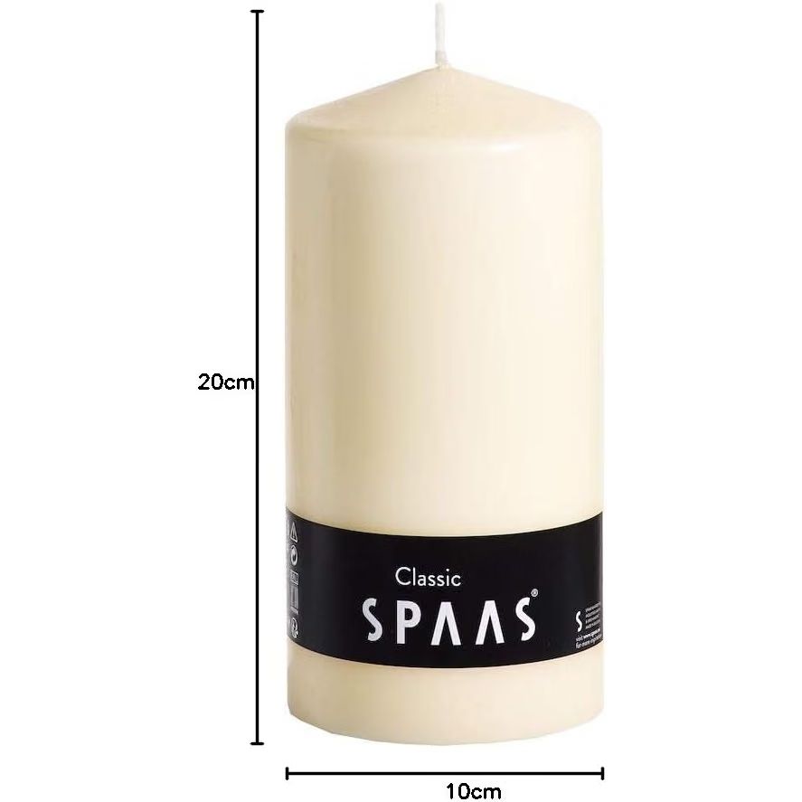 Spaas Unscented Pillar Candle 100/200 mm, 140 Hours, Ivory