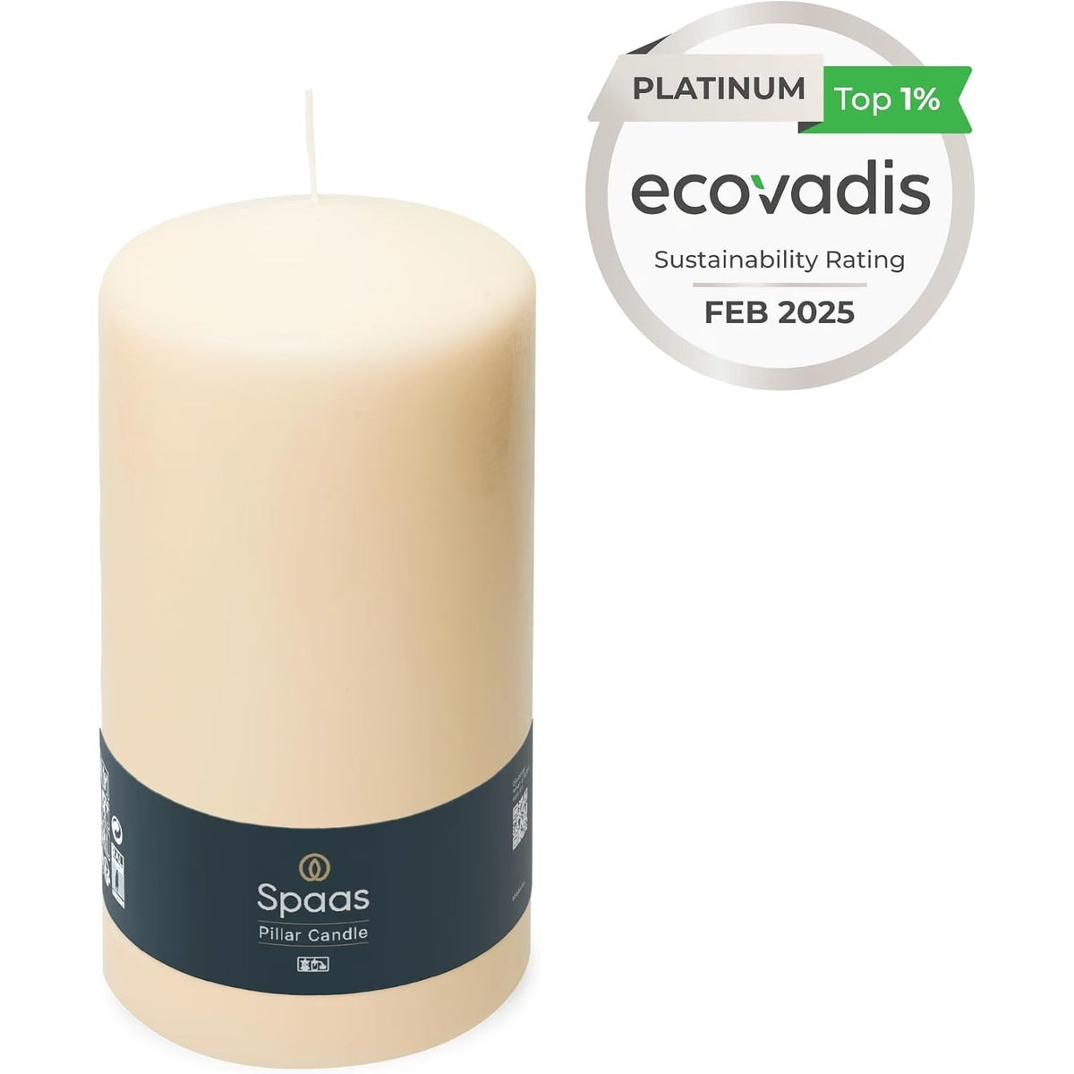 Spaas Unscented Pillar Candle 100/200 mm, 140 Hours, Ivory