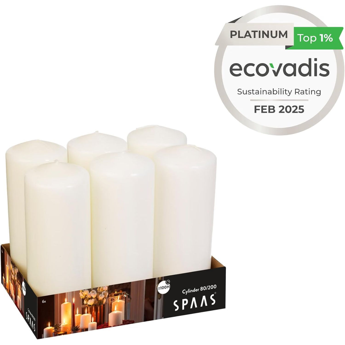 Spaas Bulk Pack Unscented Pillar Candle 80/200 mm, ±100 Hours, White 18 Candle Pack