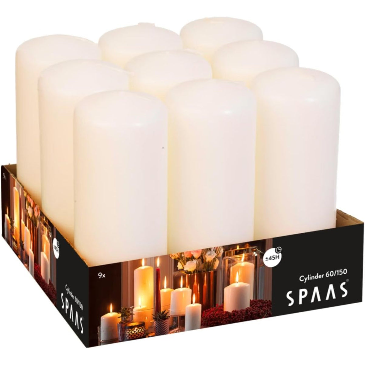 Spaas Bulk Pack of Unscented Pillar Candles 60/150 mm, ± 45 Hours, Ivory 36 Candles