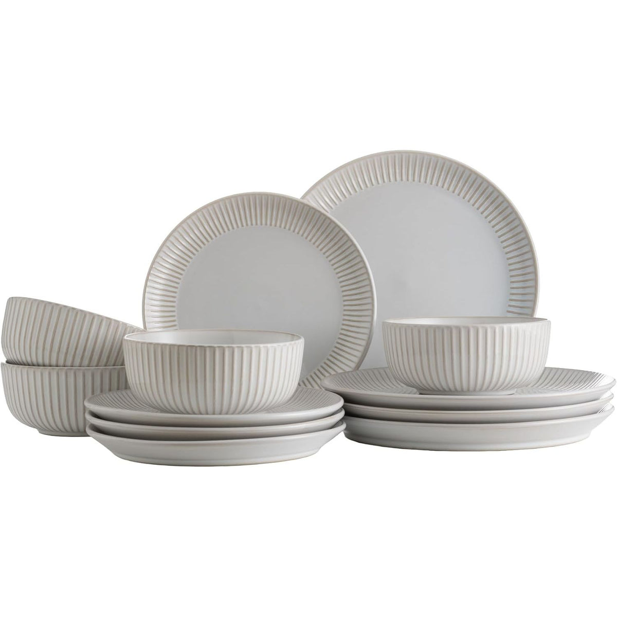 Mason Cash Reactive Ridge White 12 Piece Dinner Set