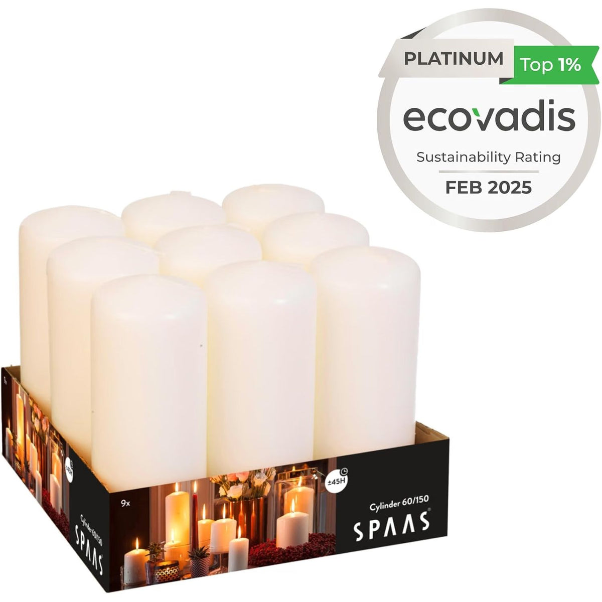 Spaas Bulk Pack of Unscented Pillar Candles 60/150 mm, ± 45 Hours, Ivory 36 Candles
