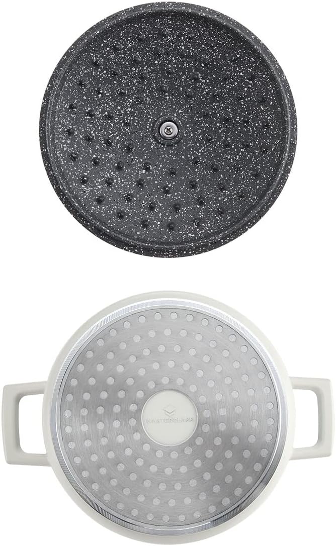 MasterClass Small Casserole Dish with Lid 2.5L/20 cm, Lightweight Cast Aluminium, Induction Hob and Oven Safe, Cream