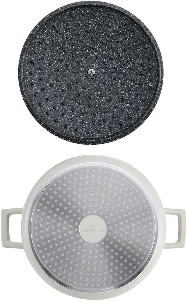 MasterClass Shallow Casserole Dish with Lid, Hob to Oven to Table Casserole Pan, Ultra Lightweight, Optimum Heat Conduction, 4L, Cream