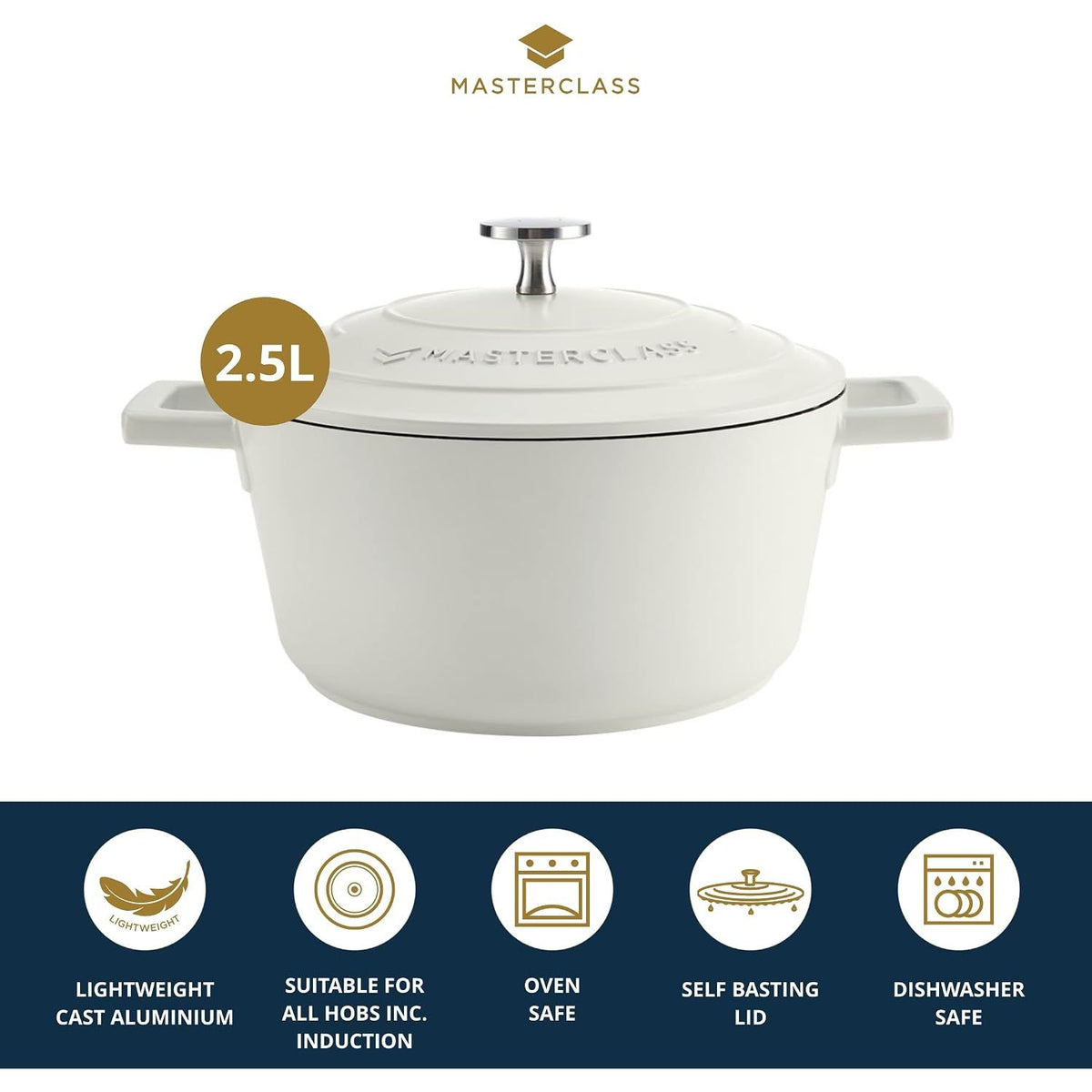 MasterClass Cream Cast Aluminium 2.5LT Casserole Dish