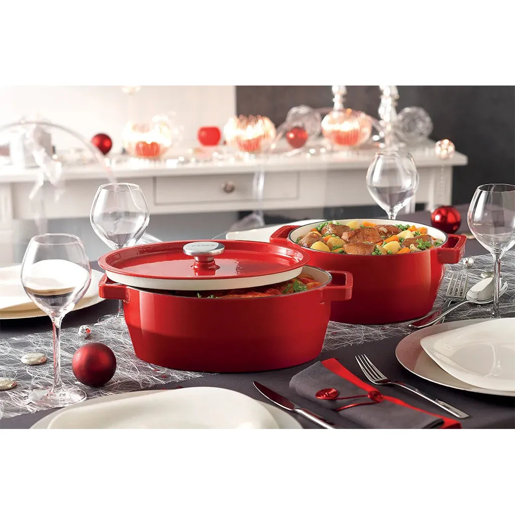 Pyrex SlowCook Red Oval cast iron casserole dish 29cm