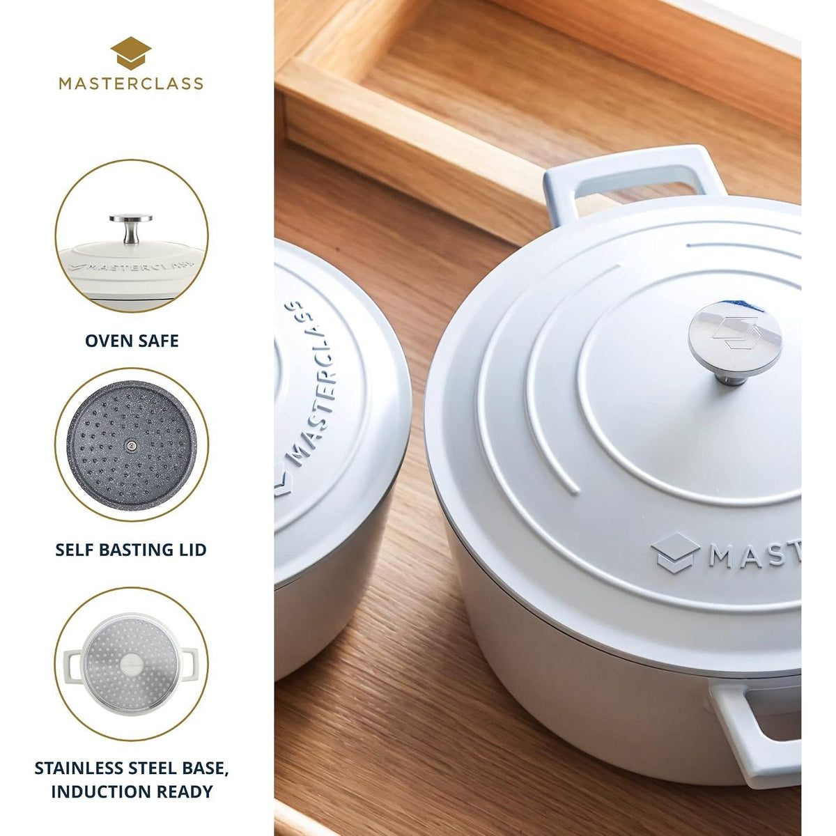 MasterClass Cast Aluminium Cream Casserole Dish, 24cm, 4 Litre, Gift Boxed