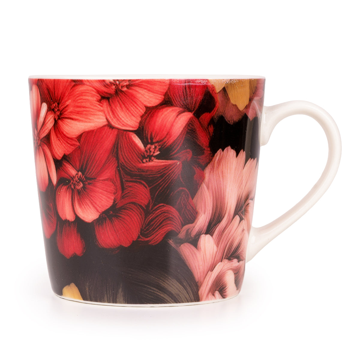 Floral Collection Reds Ceramic Mugs Set of 4 with Gift Box