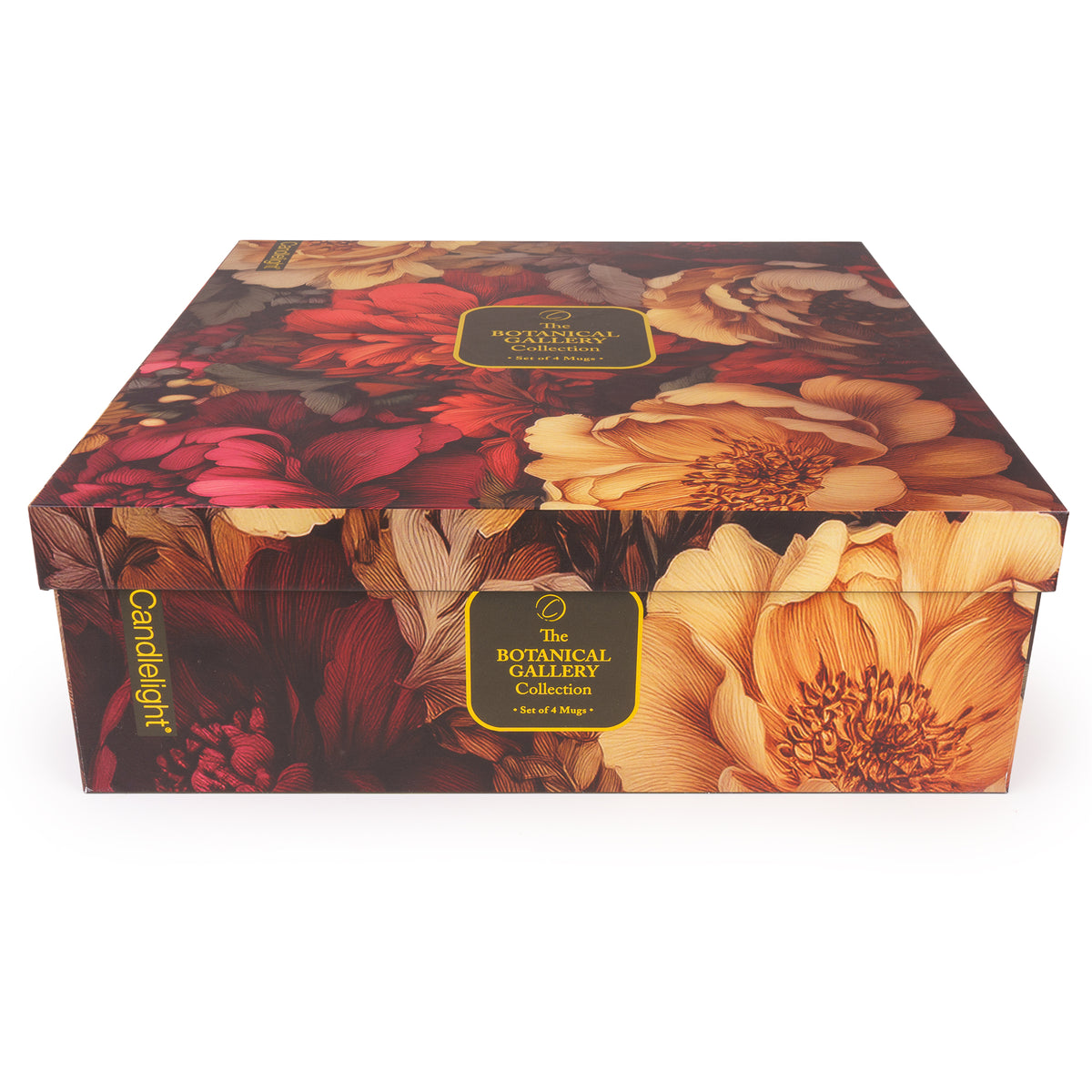 Floral Collection Reds Ceramic Mugs Set of 4 with Gift Box