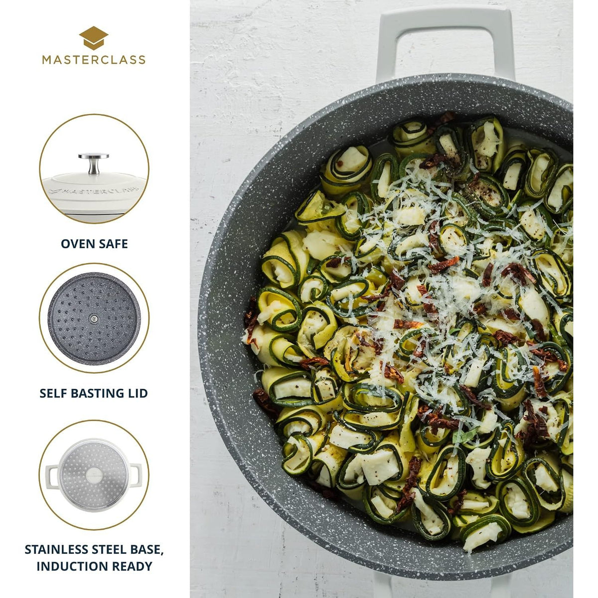 MasterClass Cream Cast Aluminium 4LT Casserole Dish Shallow