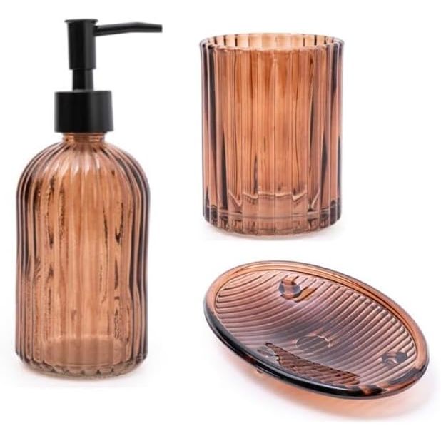 Amber 3-Piece Glass Bathroom Accessory Set - Home Deco London