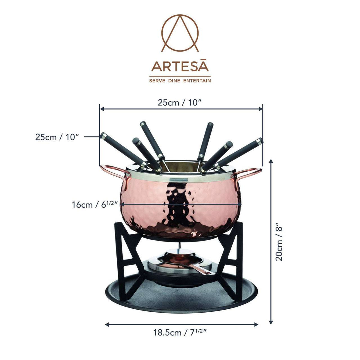 Artesà Hand Finished Copper Effect Fondue Set - Home Deco London