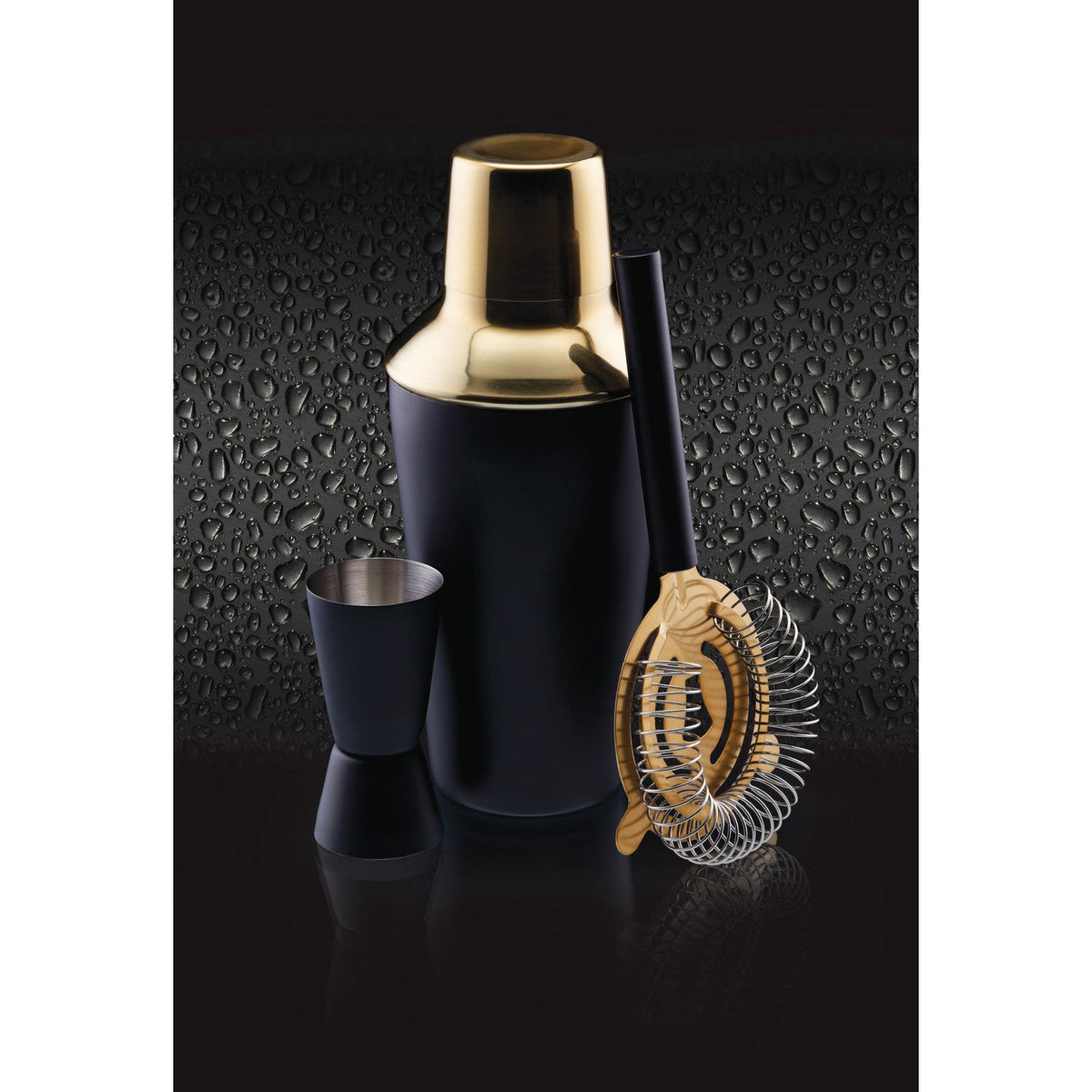 BarCraft 3 Piece Cocktail Making Set in Black and Gold - Home Deco London