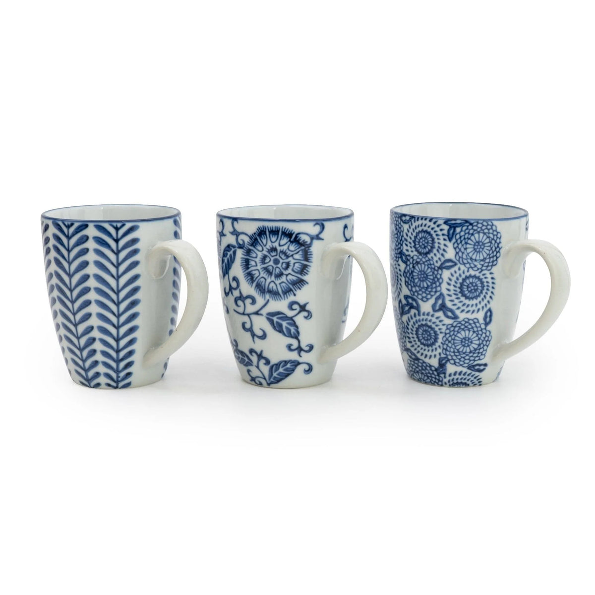 Sumatra Assorted Designs Blue And White Mugs Set Of 3 - Home Deco London