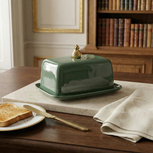 Historic Royal Palaces Ceramic Butter Dish, Covered Butter Dish with Lid, Green