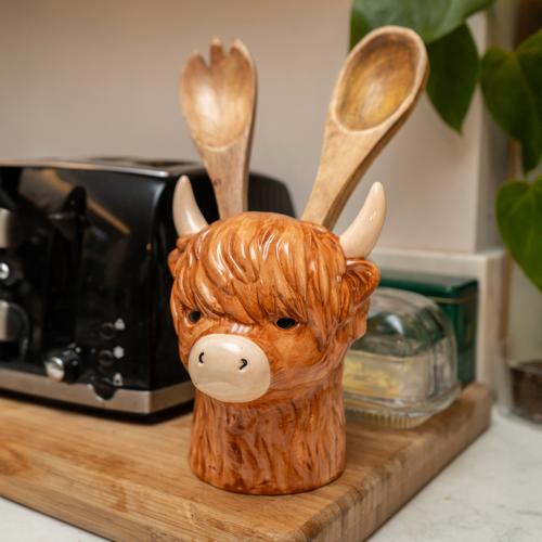 Highland Cow Ceramic Utensil Holder 3D - Home Deco London