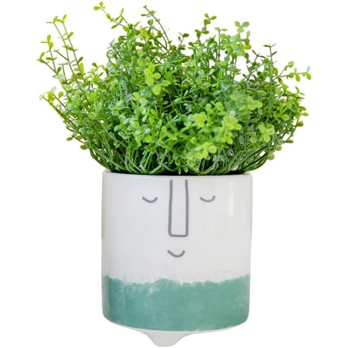 KitchenCraft Green Ombre Planter Smiley Face Pot Ceramic - Home Deco London