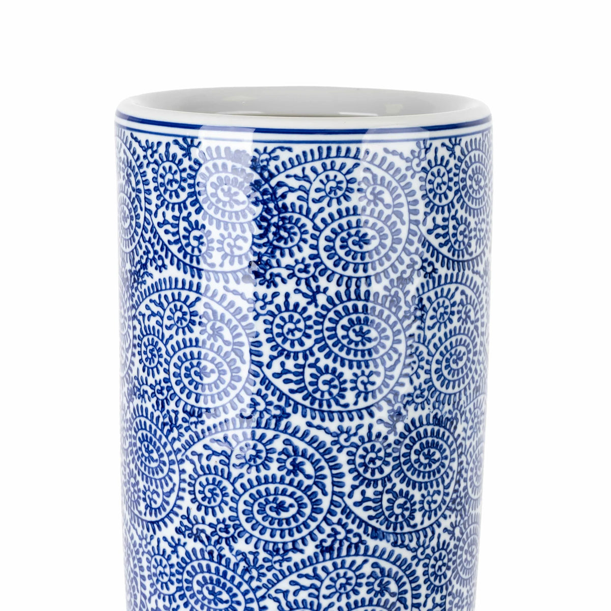Sumatra Elegant 45cm Blue And White Cylinder Vase - Home Deco London