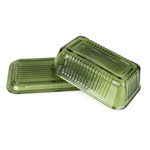 Vintage Ribbed Green Glass Butter Dish with Lid - Home Deco London