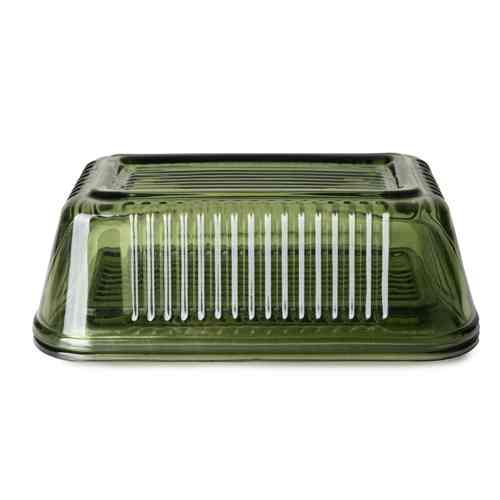 Vintage Ribbed Green Glass Butter Dish with Lid - Home Deco London