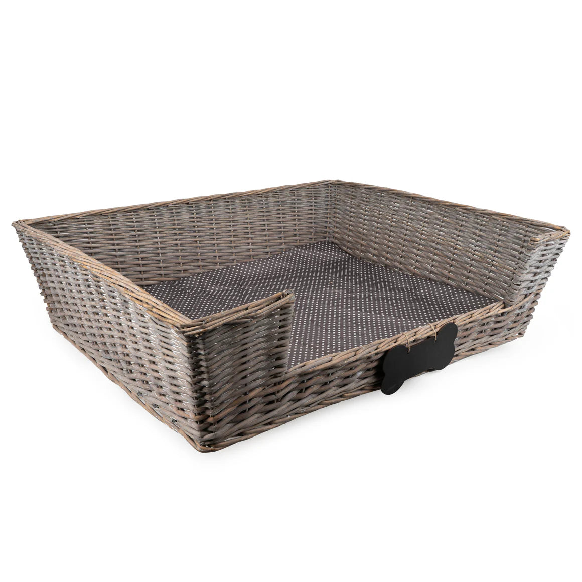 Stylish Extra Large Dog Basket With Padded Bed featuring chalk board personalisation, ideal for a large dog basket in any home decor.