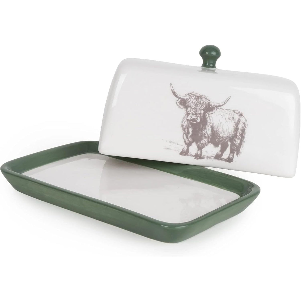 Highland Cow Ceramic Butter Dish with Lid Green Butter Dish - Home Deco London