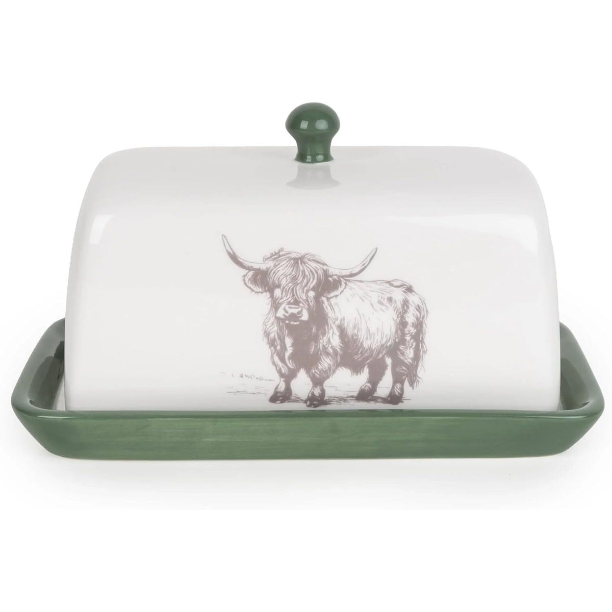 Highland Cow Ceramic Butter Dish with Lid Green Butter Dish - Home Deco London
