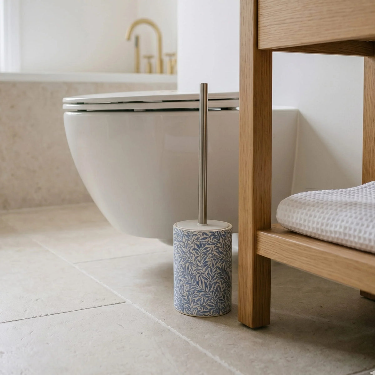 Jeff Banks Ceramic Toilet Brush Leafy Trellis Blue - Home Deco London