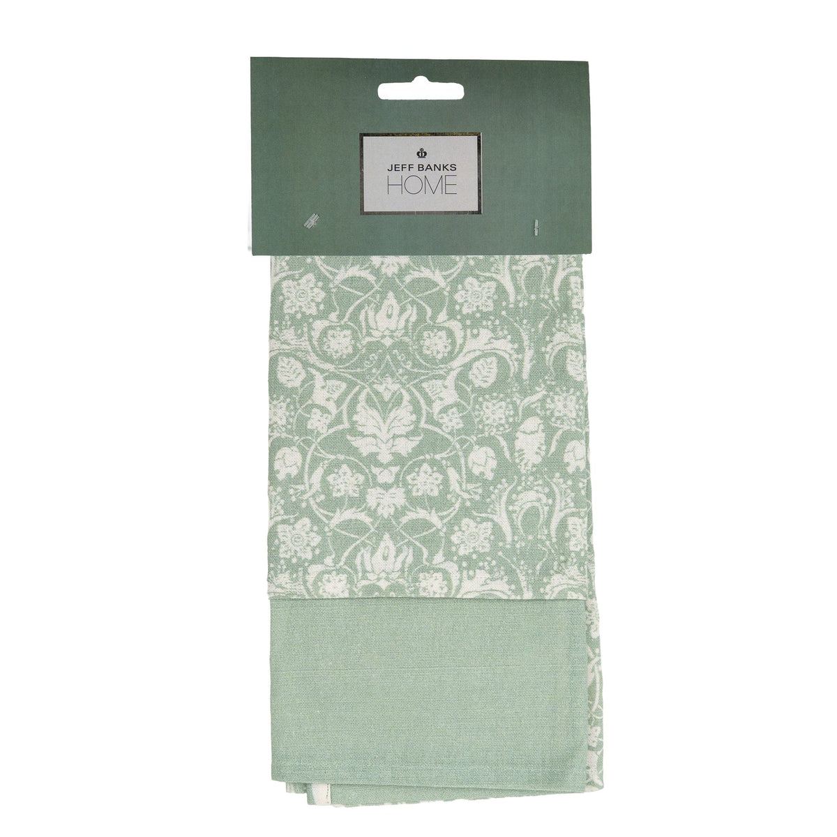 Jeff Banks Set of 2 Printed Tea Towels - Elegant Floral Jacquard in Sage Green - Home Deco London