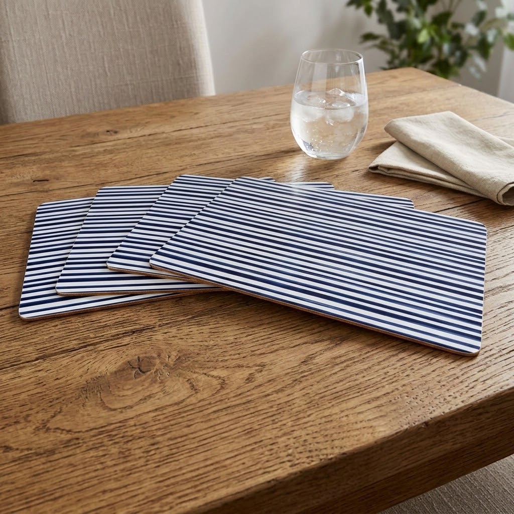 Jeff Banks Set of 4 Placemats - Leafy Stripes Blue