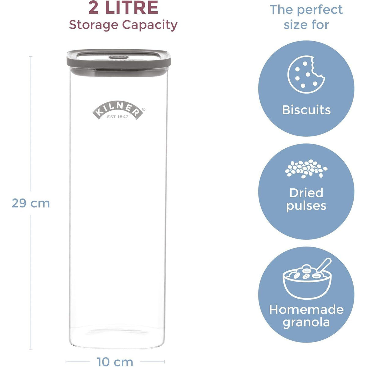 Kilner Fresh Tall Storage Square Jar 2 Litre - Home Deco London