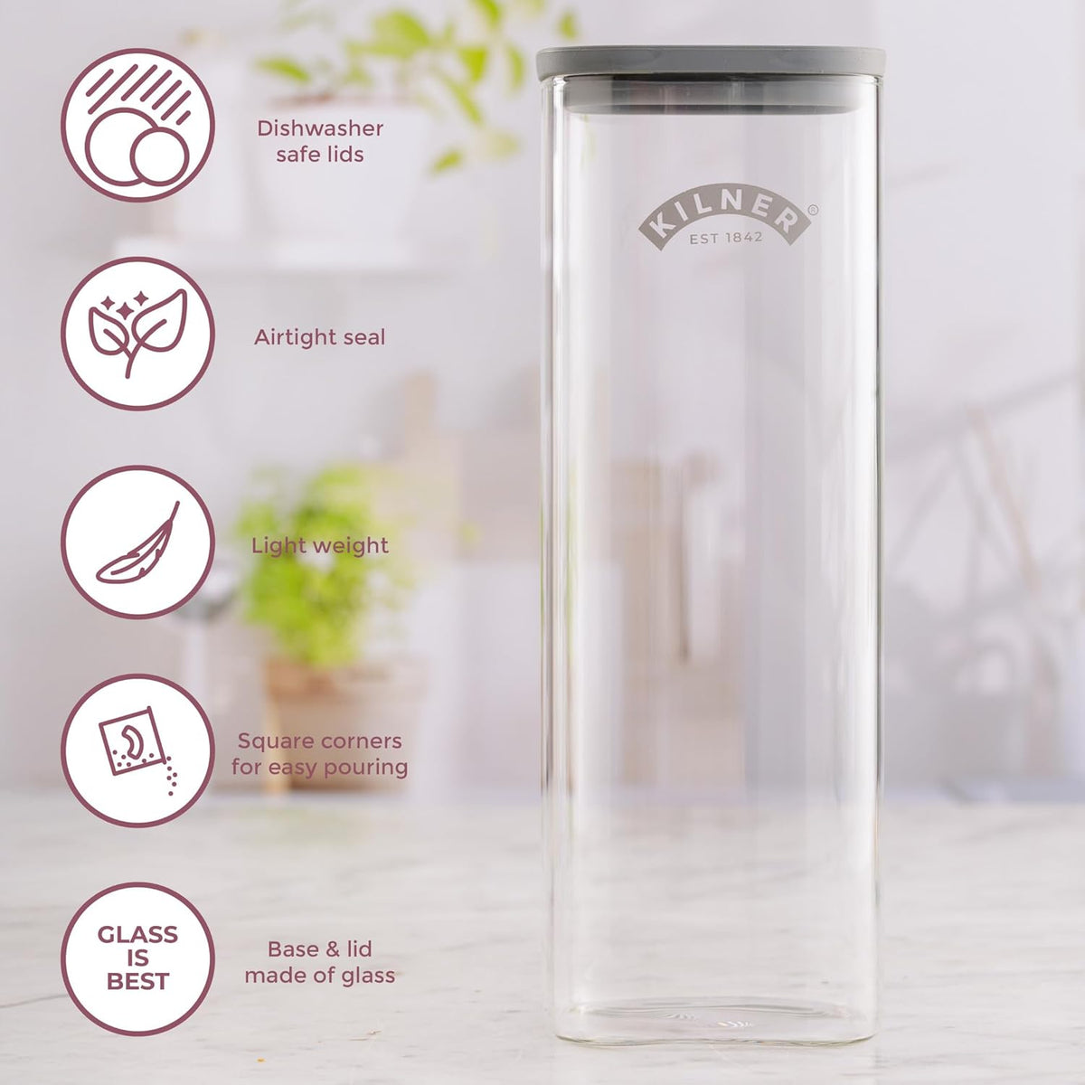Kilner Fresh Tall Storage Square Jar 2 Litre - Home Deco London