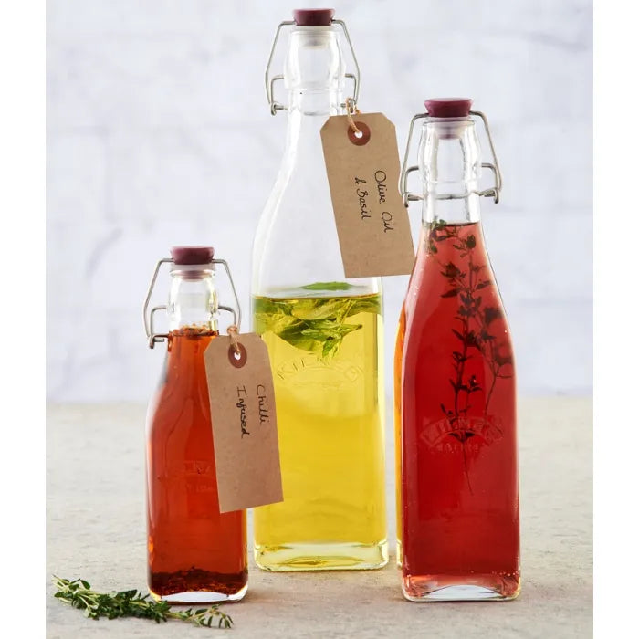 Durable Kilner Clip Top Square Bottles, 0.25 Litre each, perfect for pantry storage and sustainable food preservation, made from high quality glass.