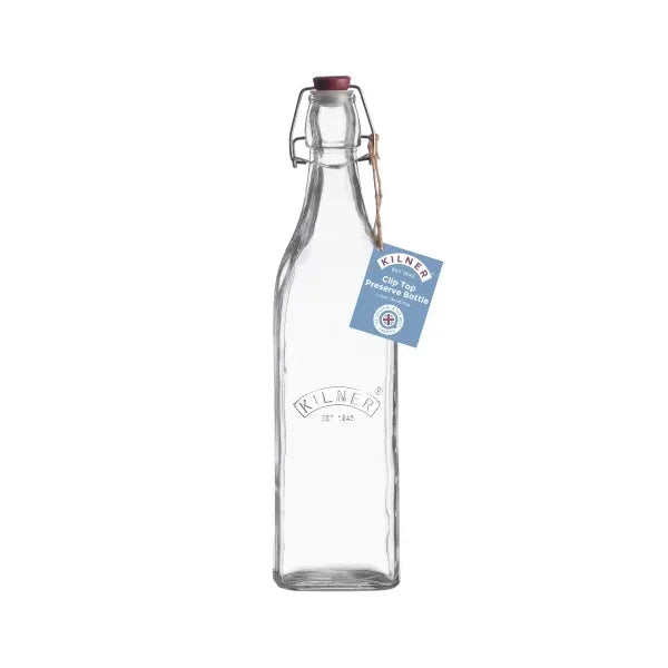 Kilner Clip Top Square Bottle 1 Litre Pack of 4 - Home Deco London