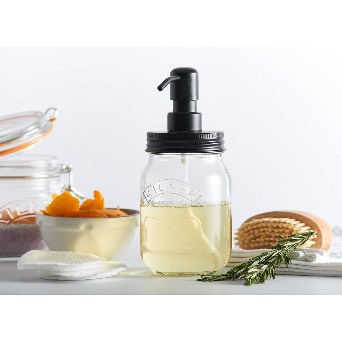 Kilner Liquid Soap & Lotion Dispenser 500ml Glass Jar with Stainless Steel Pump - Home Deco London