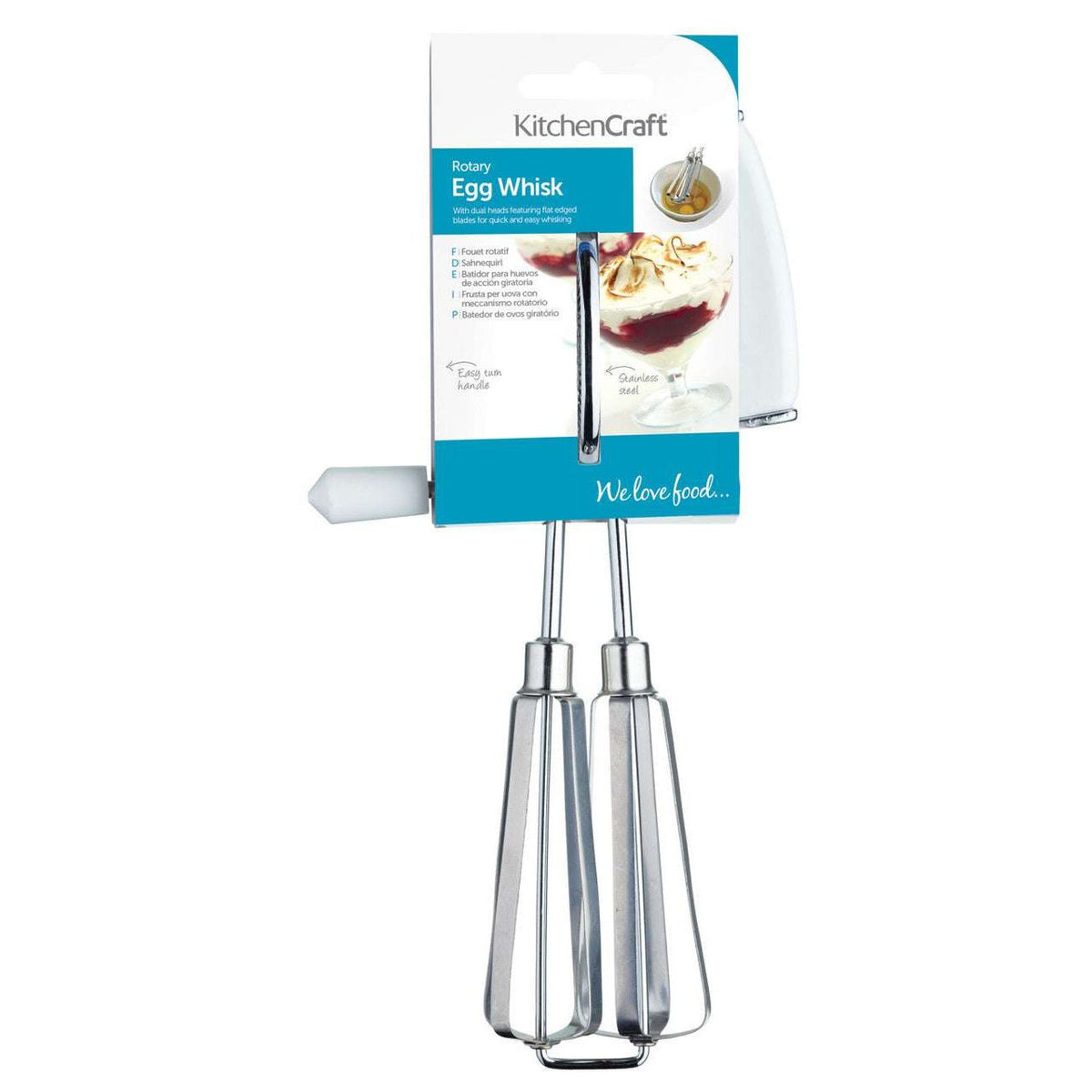 KitchenCraft Manual Stainless Steel Rotary Whisk with Side Handle - Home Deco London
