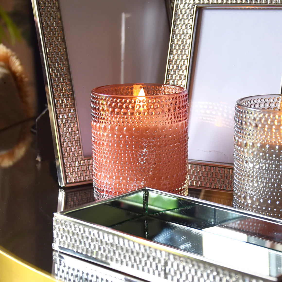Terracotta LED Candle in Embossed Glass - 10cm - Home Deco London