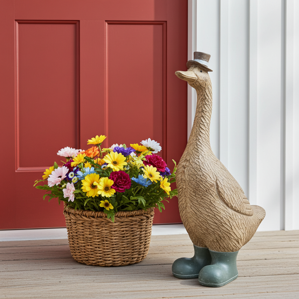 William Decorative Duck in Top Hat with Green Boots Large - Home Deco London