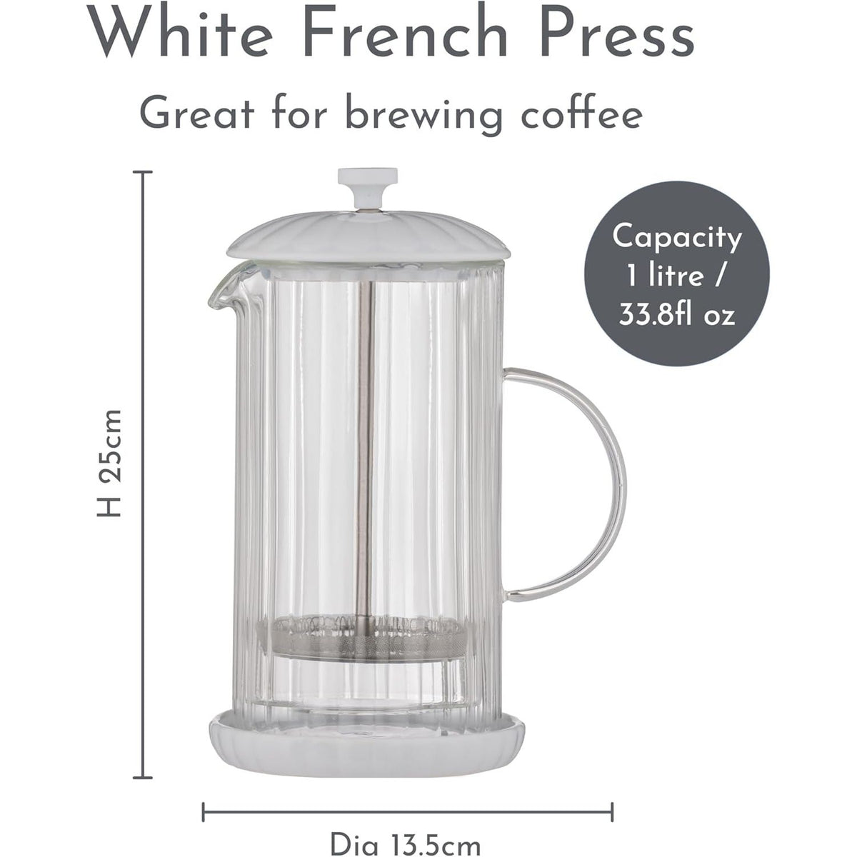 Price & Kensington Luxe French Press White Cafetiere 1 Litre White - Home Deco London
