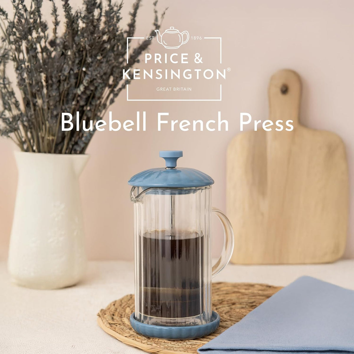 Price & Kensington Luxe French Press White Cafetiere 350ml Bluebell - Home Deco London