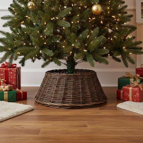 Dark Brown Wicker Christmas Tree Collar Basket