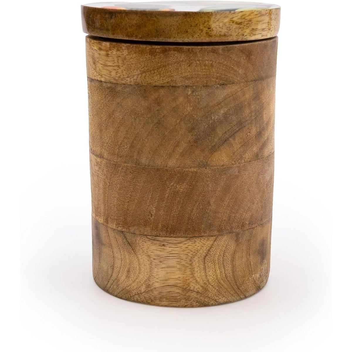 Mango Wood Storage Jar with Enamel Print Orange Blossom - Home Deco London