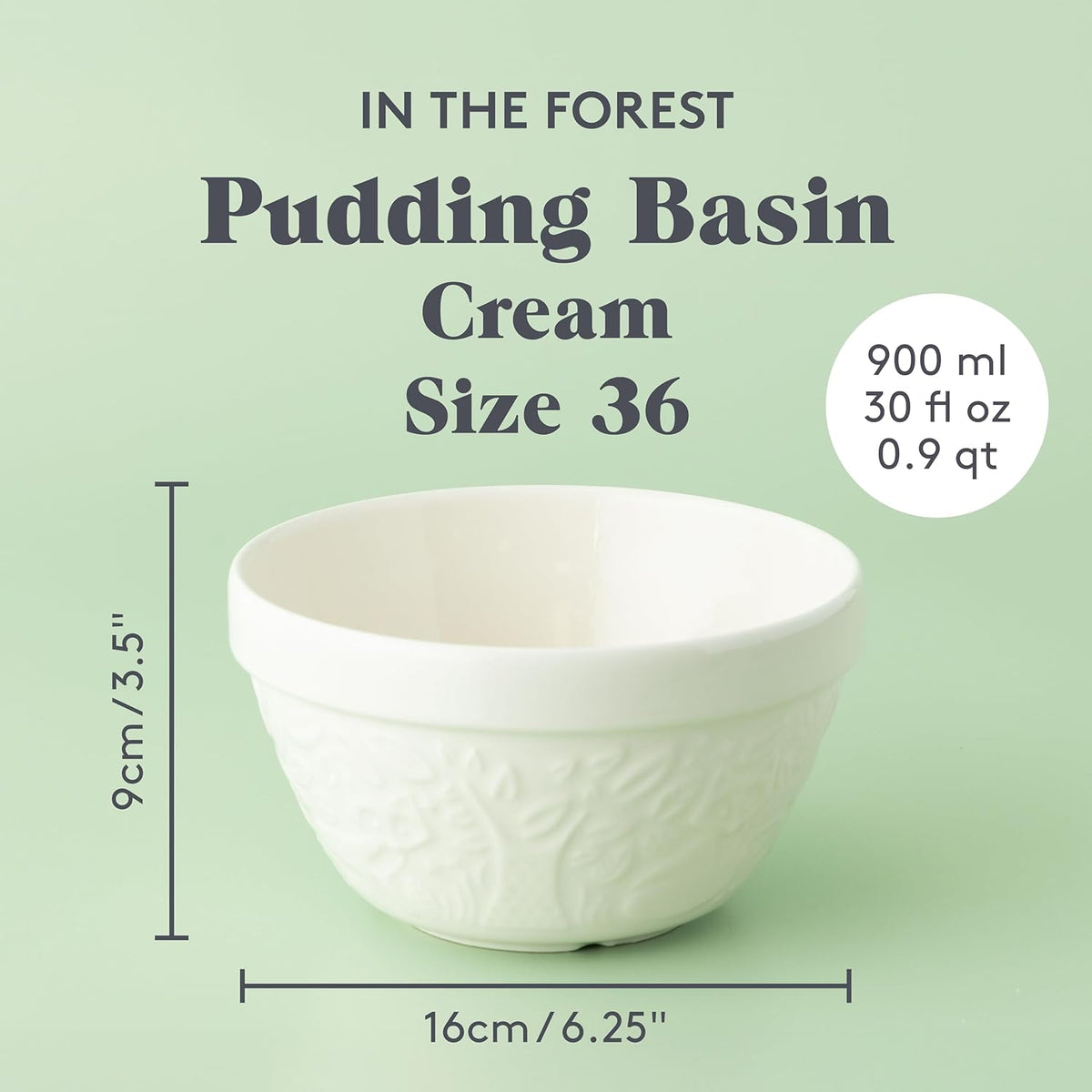 Mason Cash In The Forest 16cm Cream Pudding Basin – Embossed Design, Microwave & Oven Safe - Home Deco London