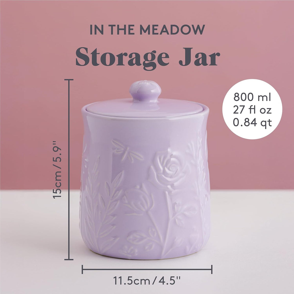 Dimensions of Mason Cash In the Meadow Small Storage Jar 800ml, showcasing its practical size as a kitchen storage jar.