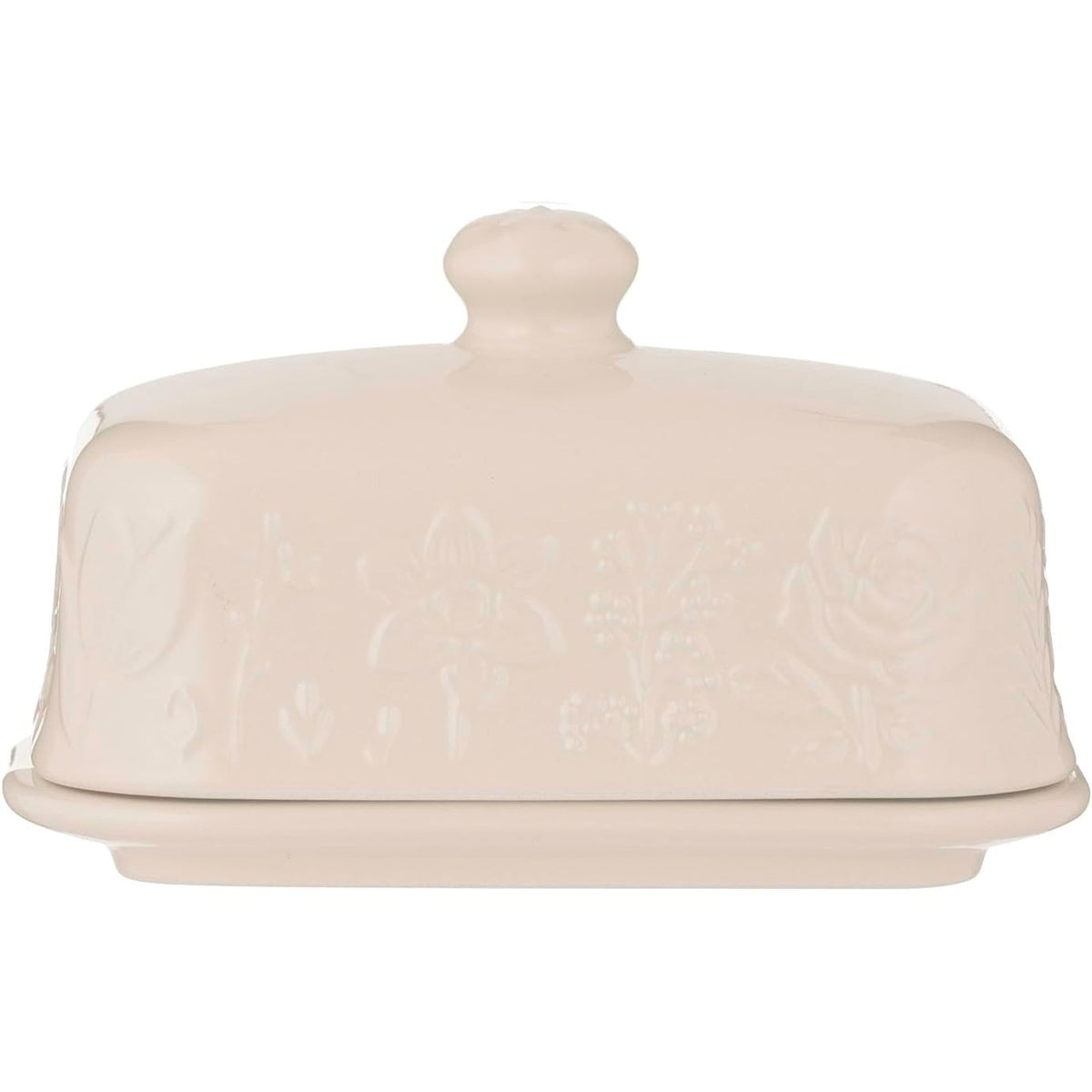 Mason Cash Meadow butter dish with Lid cream on a white background