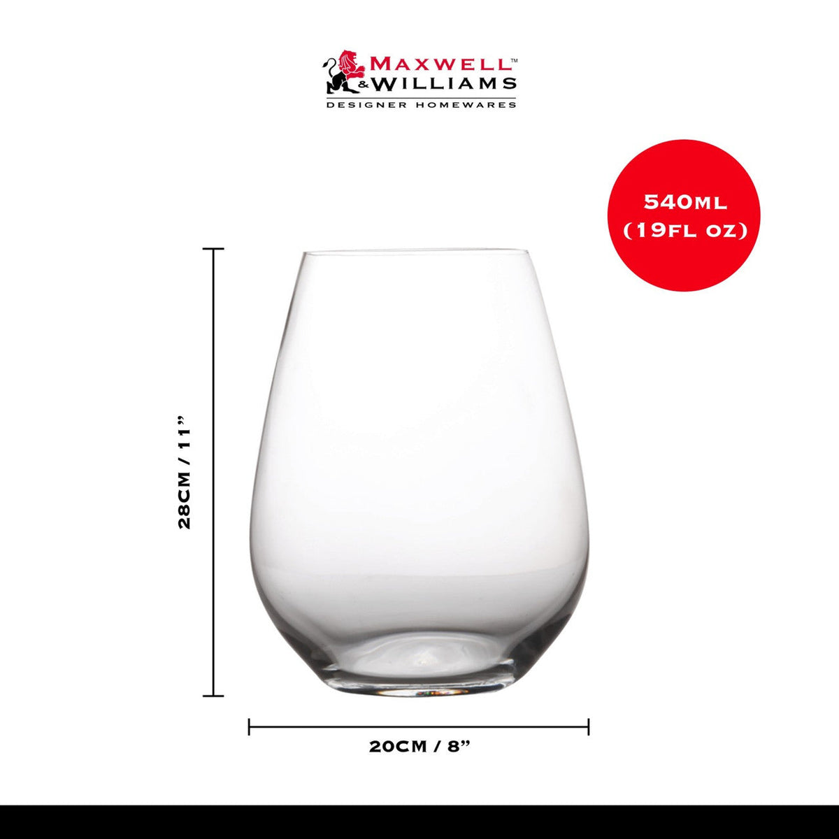 Maxwell & Williams Vino Set of 6 Stemless Wine Glasses 400ml - Home Deco London